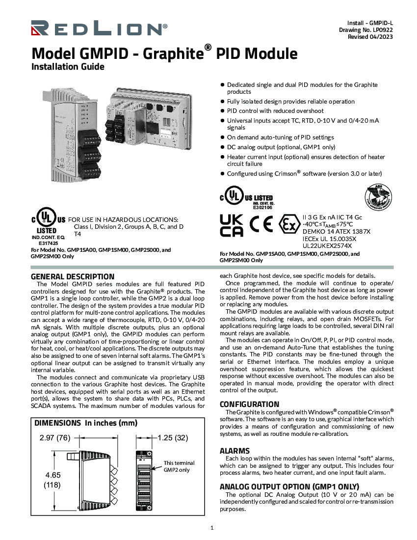First Page Image of GMP1RA00 Red Lion GMPID Installation Guide.pdf
